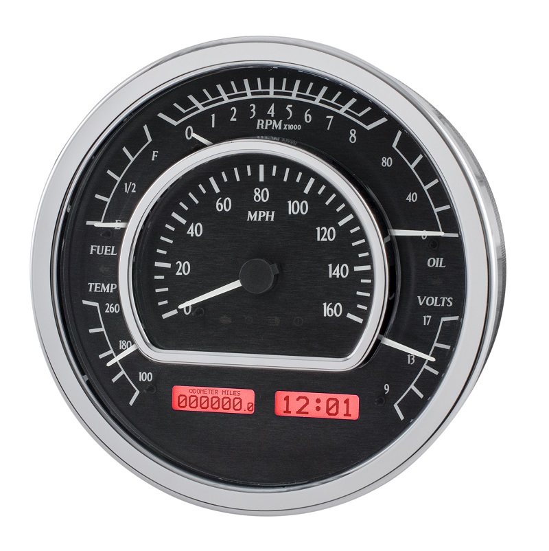 Dakota Digital Universal 7.25" Round Analog Dash Gauges Black Alloy Red
